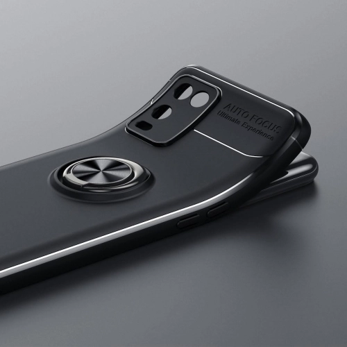 Oppo A54 Kılıf Renkli Silikon Yüzüklü Standlı Auto Focus Ravel Kapak - Mavi - Siyah