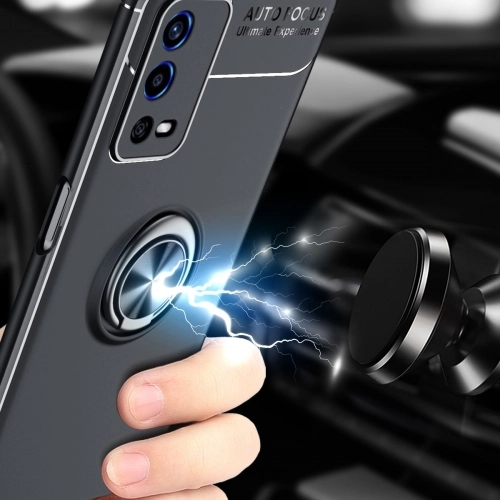 Oppo A55 4G Kılıf Renkli Silikon Yüzüklü Standlı Auto Focus Ravel Kapak - Kırmızı