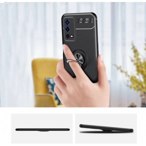 Oppo A55 4G Kılıf Renkli Silikon Yüzüklü Standlı Auto Focus Ravel Kapak - Kırmızı