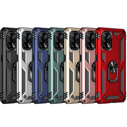 Oppo A74 Kılıf Silikon Zırhlı Standlı Yüzüklü Mıknatıslı Tank Kapak - Gold