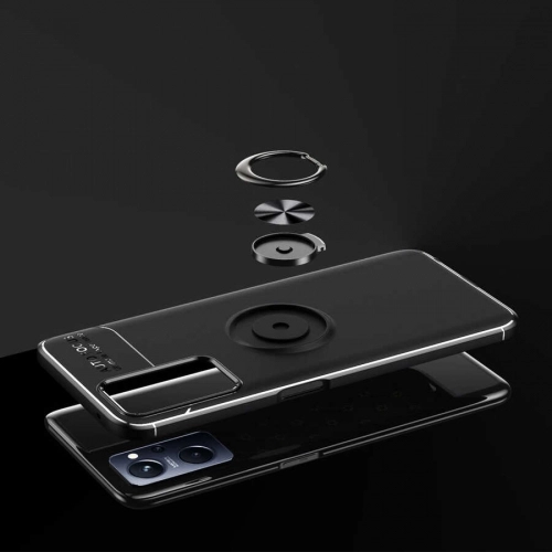 Oppo A96 4G Kılıf Renkli Silikon Yüzüklü Standlı Auto Focus Ravel Kapak - Kırmızı - Siyah