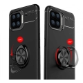 Oppo Reno 4 Lite Kılıf Renkli Silikon Yüzüklü Standlı Auto Focus Ravel Kapak - Kırmızı - Siyah