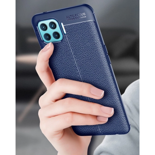 Oppo Reno 4 Lite Kılıf Deri Görünümlü Lüks Parmak İzi Bırakmaz Niss Silikon Kapak - Lacivert