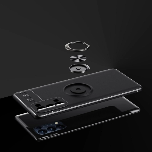 Oppo Reno 5 Kılıf Renkli Silikon Yüzüklü Standlı Auto Focus Ravel Kapak - Kırmızı - Siyah