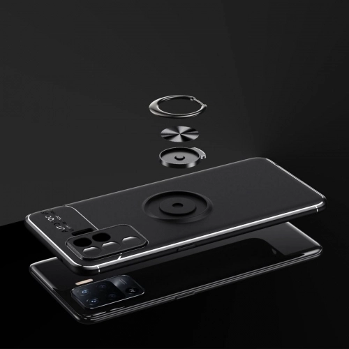 Oppo Reno 5 Lite Kılıf Renkli Silikon Yüzüklü Standlı Auto Focus Ravel Kapak - Mavi - Siyah