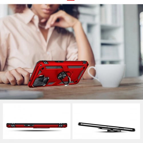 Oppo Reno 5 Lite Kılıf Silikon Zırhlı Standlı Yüzüklü Mıknatıslı Tank Kapak - Lacivert