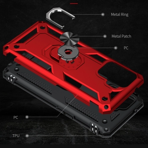 Oppo Reno 5 Lite Kılıf Silikon Zırhlı Standlı Yüzüklü Mıknatıslı Tank Kapak - Kırmızı