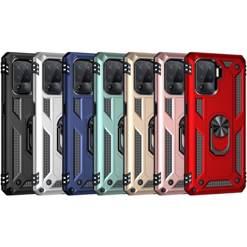 Oppo Reno 5 Lite Kılıf Silikon Zırhlı Standlı Yüzüklü Mıknatıslı Tank Kapak - Kırmızı