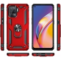 Oppo Reno 5 Lite Kılıf Silikon Zırhlı Standlı Yüzüklü Mıknatıslı Tank Kapak - Kırmızı