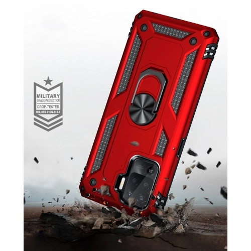 Oppo Reno 5 Lite Kılıf Silikon Zırhlı Standlı Yüzüklü Mıknatıslı Tank Kapak - Gold