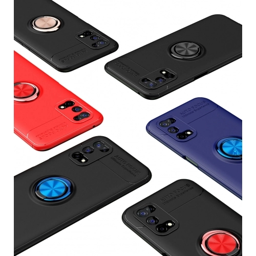 Realme 7 Pro Kılıf Renkli Silikon Yüzüklü Standlı Auto Focus Ravel Kapak - Kırmızı