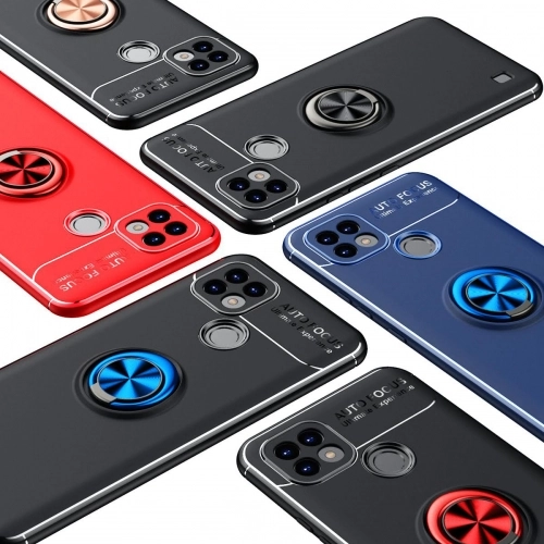 Realme C21 Kılıf Renkli Silikon Yüzüklü Standlı Auto Focus Ravel Kapak - Mavi