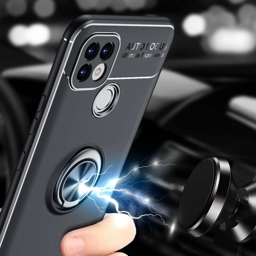 Realme C21 Kılıf Renkli Silikon Yüzüklü Standlı Auto Focus Ravel Kapak - Kırmızı