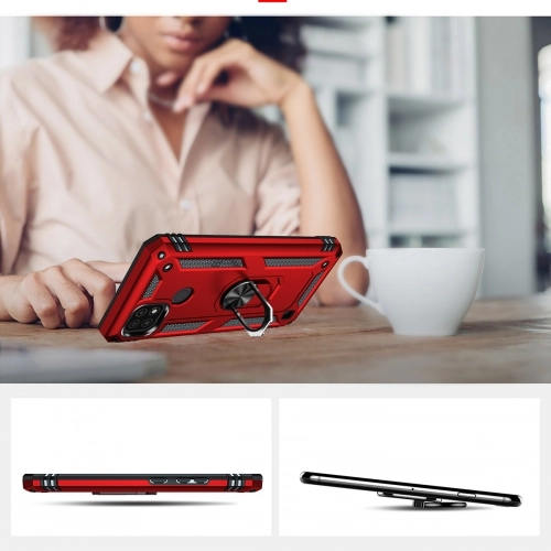 Realme C21 Kılıf Silikon Zırhlı Standlı Yüzüklü Mıknatıslı Tank Kapak - Lacivert