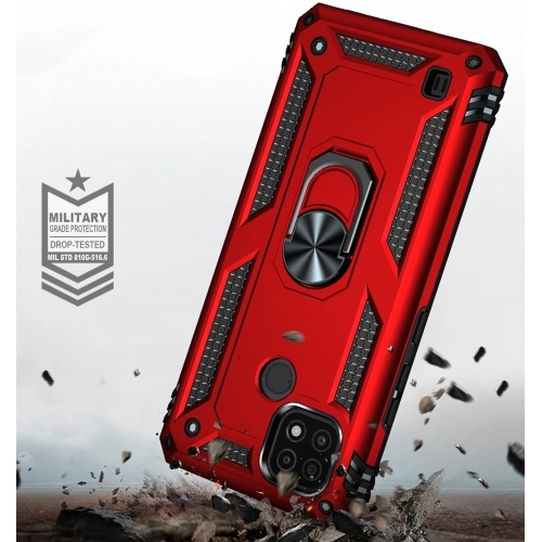 Realme C21 Kılıf Silikon Zırhlı Standlı Yüzüklü Mıknatıslı Tank Kapak - Rose Gold