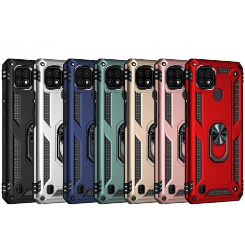 Realme C21 Kılıf Silikon Zırhlı Standlı Yüzüklü Mıknatıslı Tank Kapak - Rose Gold