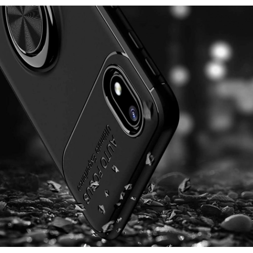 Samsung Galaxy A01 Core Kılıf Renkli Silikon Yüzüklü Standlı Auto Focus Ravel Kapak - Mavi - Siyah