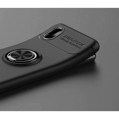 Samsung Galaxy A01 Core Kılıf Renkli Silikon Yüzüklü Standlı Auto Focus Ravel Kapak - Kırmızı - Siyah