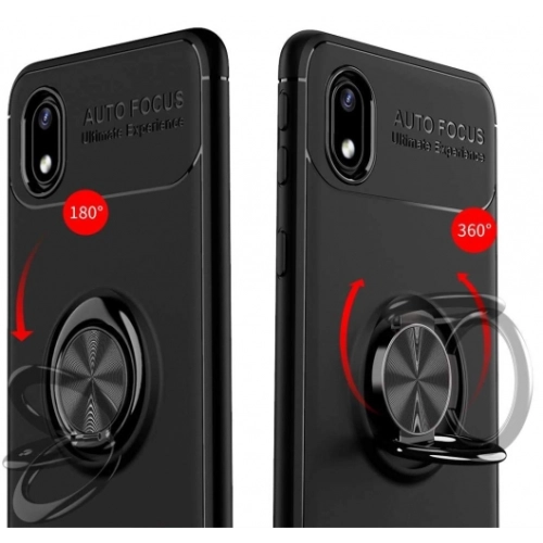 Samsung Galaxy A01 Core Kılıf Renkli Silikon Yüzüklü Standlı Auto Focus Ravel Kapak - Kırmızı - Siyah