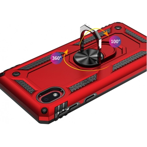 Samsung Galaxy A01 Core Kılıf Silikon Zırhlı Standlı Yüzüklü Mıknatıslı Tank Kapak - Rose Gold