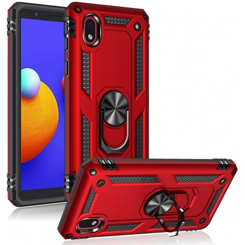 Samsung Galaxy A01 Core Kılıf Silikon Zırhlı Standlı Yüzüklü Mıknatıslı Tank Kapak - Rose Gold