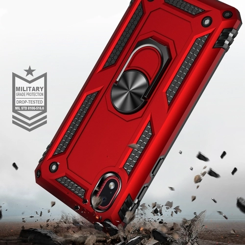 Samsung Galaxy A01 Core Kılıf Silikon Zırhlı Standlı Yüzüklü Mıknatıslı Tank Kapak - Gold