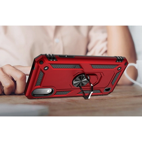 Samsung Galaxy A01 Kılıf Silikon Zırhlı Standlı Yüzüklü Mıknatıslı Tank Kapak - Lacivert