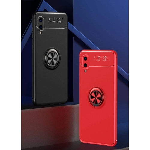 Samsung Galaxy A02 Kılıf Renkli Silikon Yüzüklü Standlı Auto Focus Ravel Kapak - Mavi - Siyah