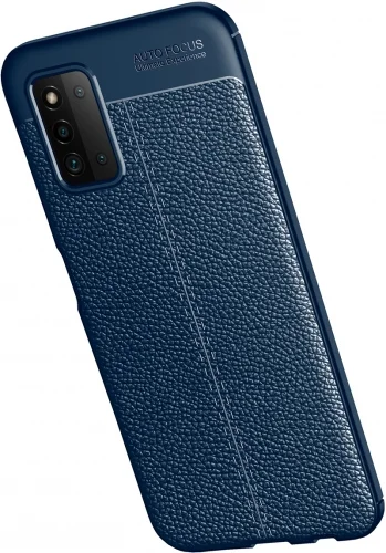 Samsung Galaxy A03s Kılıf Deri Görünümlü Parmak İzi Bırakmaz Niss Silikon - Lacivert