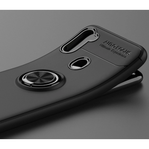 Samsung Galaxy A11 Kılıf Renkli Silikon Yüzüklü Standlı Auto Focus Ravel Kapak - Kırmızı - Siyah