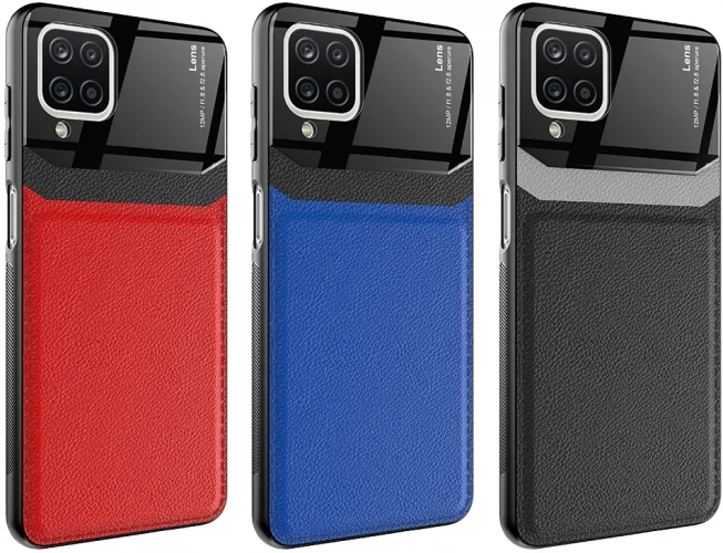 Samsung Galaxy A12 Kılıf Deri Görünümlü Emiks Kapak - Kırmızı
