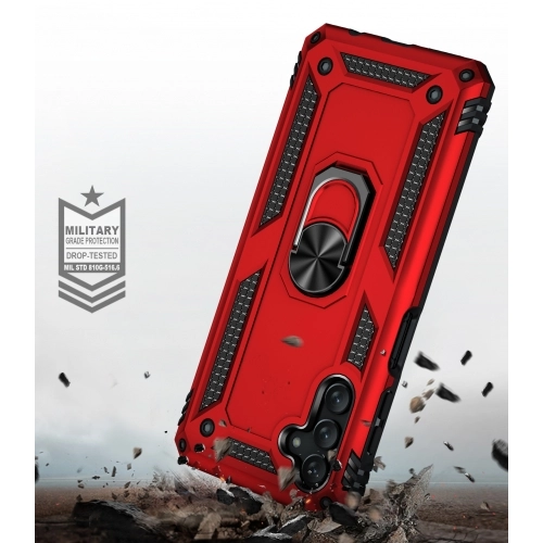 Samsung Galaxy A13 5G Kılıf Silikon Zırhlı Standlı Yüzüklü Mıknatıslı Tank Kapak - Lacivert