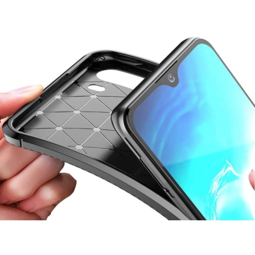 Samsung Galaxy A21 Kılıf Silikon Parmak İzi Bırakmayan Karbon Soft Negro Kapak - Lacivert