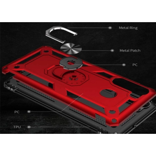 Samsung Galaxy A21 Kılıf Silikon Zırhlı Standlı Yüzüklü Mıknatıslı Tank Kapak - Gold