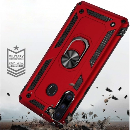 Samsung Galaxy A21 Kılıf Silikon Zırhlı Standlı Yüzüklü Mıknatıslı Tank Kapak - Siyah