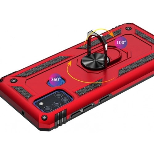 Samsung Galaxy A21s Kılıf Silikon Zırhlı Standlı Yüzüklü Mıknatıslı Tank Kapak - Gold