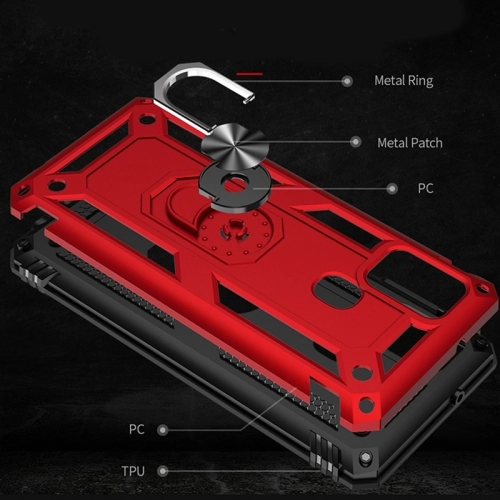 Samsung Galaxy A21s Kılıf Silikon Zırhlı Standlı Yüzüklü Mıknatıslı Tank Kapak - Gold