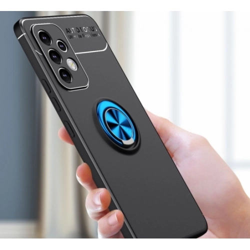 Samsung Galaxy A23 Kılıf Renkli Silikon Yüzüklü Standlı Auto Focus Ravel Kapak - Kırmızı - Siyah