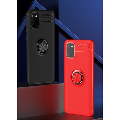 Samsung Galaxy A31 Kılıf Renkli Silikon Yüzüklü Standlı Auto Focus Ravel Kapak - Mavi - Siyah