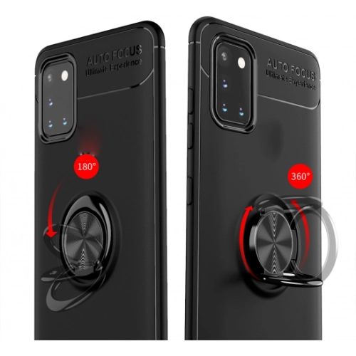 Samsung Galaxy A31 Kılıf Renkli Silikon Yüzüklü Standlı Auto Focus Ravel Kapak - Kırmızı