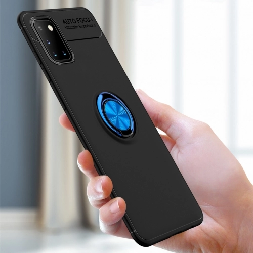 Samsung Galaxy A31 Kılıf Renkli Silikon Yüzüklü Standlı Auto Focus Ravel Kapak - Mavi