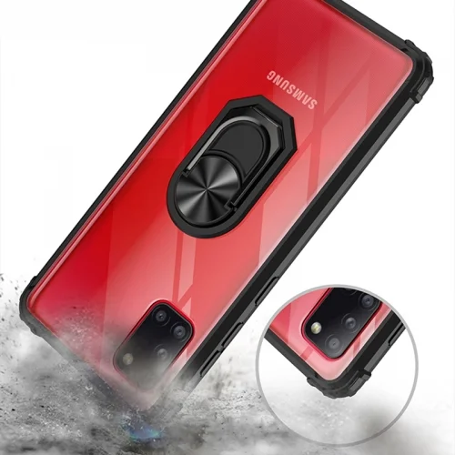 Samsung Galaxy A31 Kılıf Standlı Arkası Şeffaf Kenarları Airbag Kapak - Kırmızı