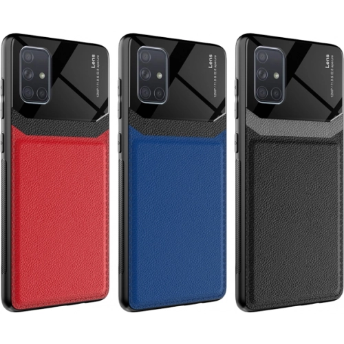 Samsung Galaxy A71 Kılıf Deri Görünümlü Emiks Kapak - Mavi