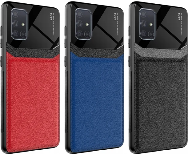 Samsung Galaxy A71 Kılıf Deri Görünümlü Emiks Kapak - Kırmızı