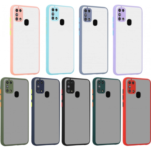 Samsung Galaxy M31 Kılıf Kamera Korumalı Arkası Şeffaf Mat Silikon Kapak - Lacivert