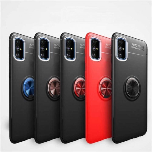 Samsung Galaxy M31s Kılıf Renkli Silikon Yüzüklü Standlı Auto Focus Ravel Kapak - Kırmızı - Siyah