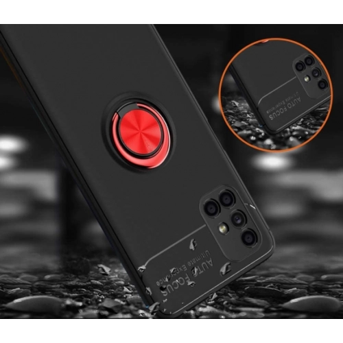 Samsung Galaxy M51 Kılıf Renkli Silikon Yüzüklü Standlı Auto Focus Ravel Kapak - Mavi - Siyah