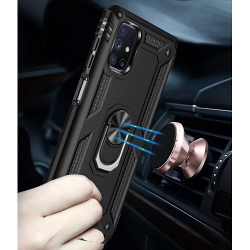 Samsung Galaxy M51 Kılıf Silikon Zırhlı Standlı Yüzüklü Mıknatıslı Tank Kapak - Gümüş