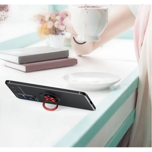 Samsung Galaxy M52 Kılıf Renkli Silikon Yüzüklü Standlı Auto Focus Ravel Kapak - Rose Gold