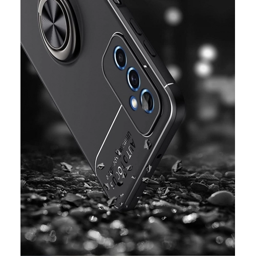 Samsung Galaxy M52 Kılıf Renkli Silikon Yüzüklü Standlı Auto Focus Ravel Kapak - Mavi